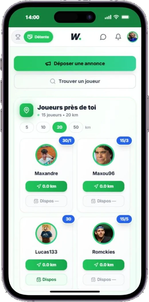 Wimba Application Wimba en mode Détente : les joueurs disponibles autour de Questembert
